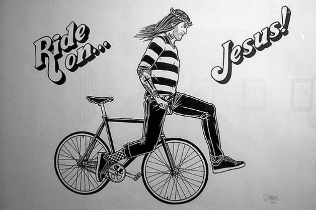 Fixie fan Jesus learns a new trick to add excitement to his tired water becomes wine routine